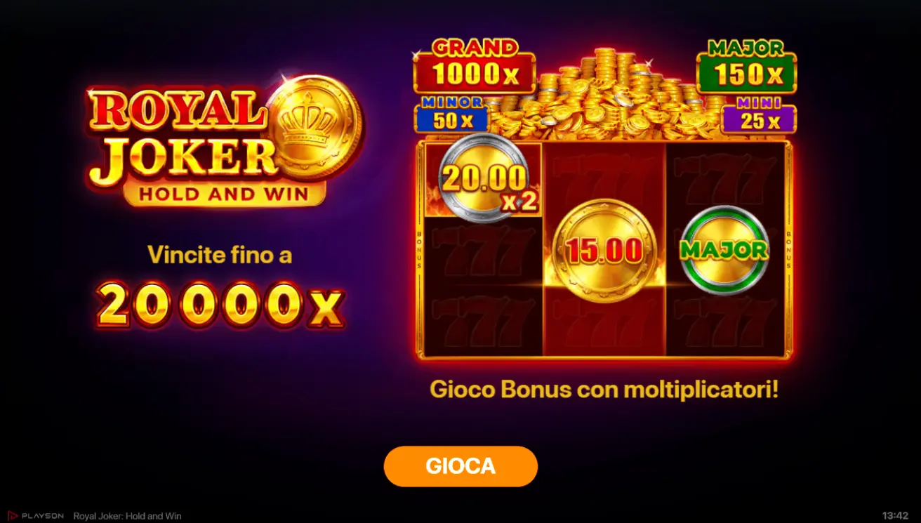 Royal Joker Hold and Win slot – vincite fino a 20.000x con gioco bonus e moltiplicatori
